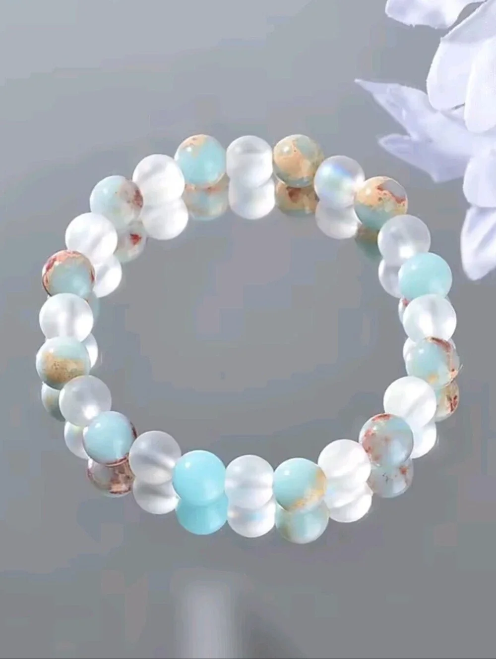 Health Crystal Bracelet Ocean Jasper Halo Quartz Stretch Beaded Bracelet